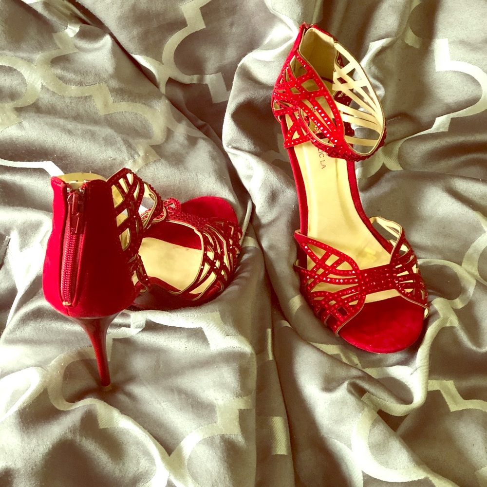 Glamorous Red Bling High Heel Sandals